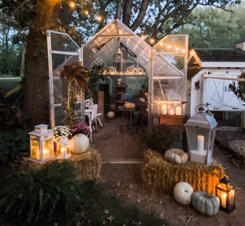 Greenhouse decorated for fall