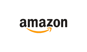 Amazon logo with the word "amazon" in lowercase black letters and a yellow arrow curving from the letter "a" to "z," resembling a smile. The background is white.
