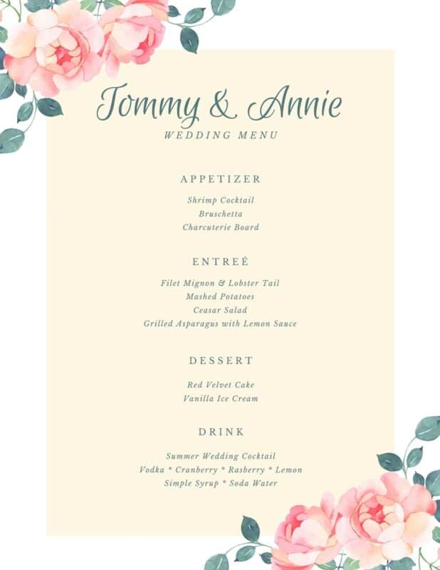 Wedding Menu