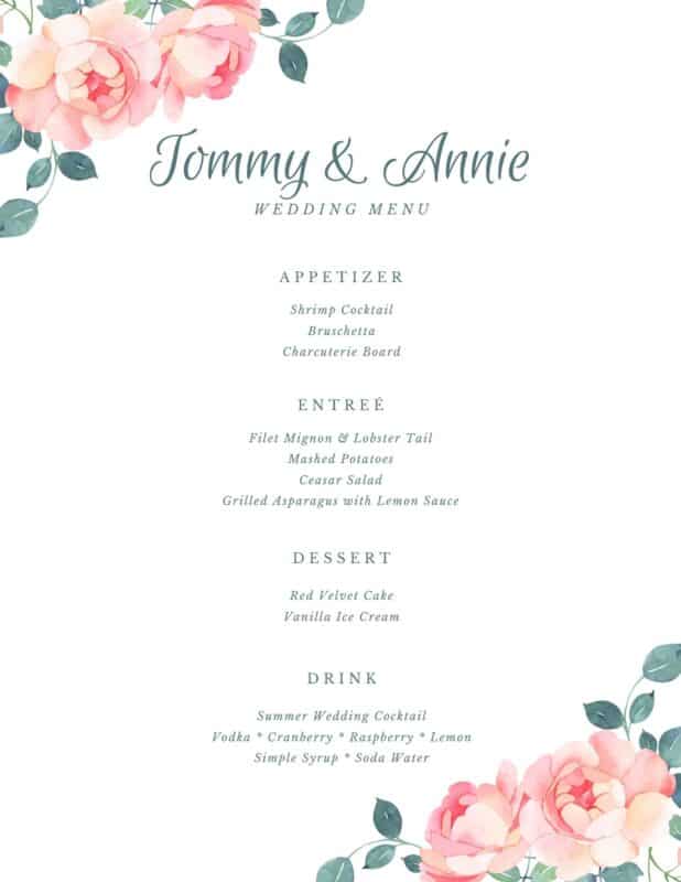 Wedding Menu