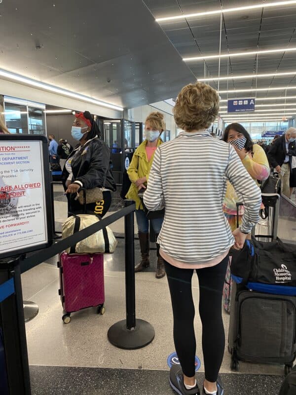 Lots of People Standing in Line at Security in the airport