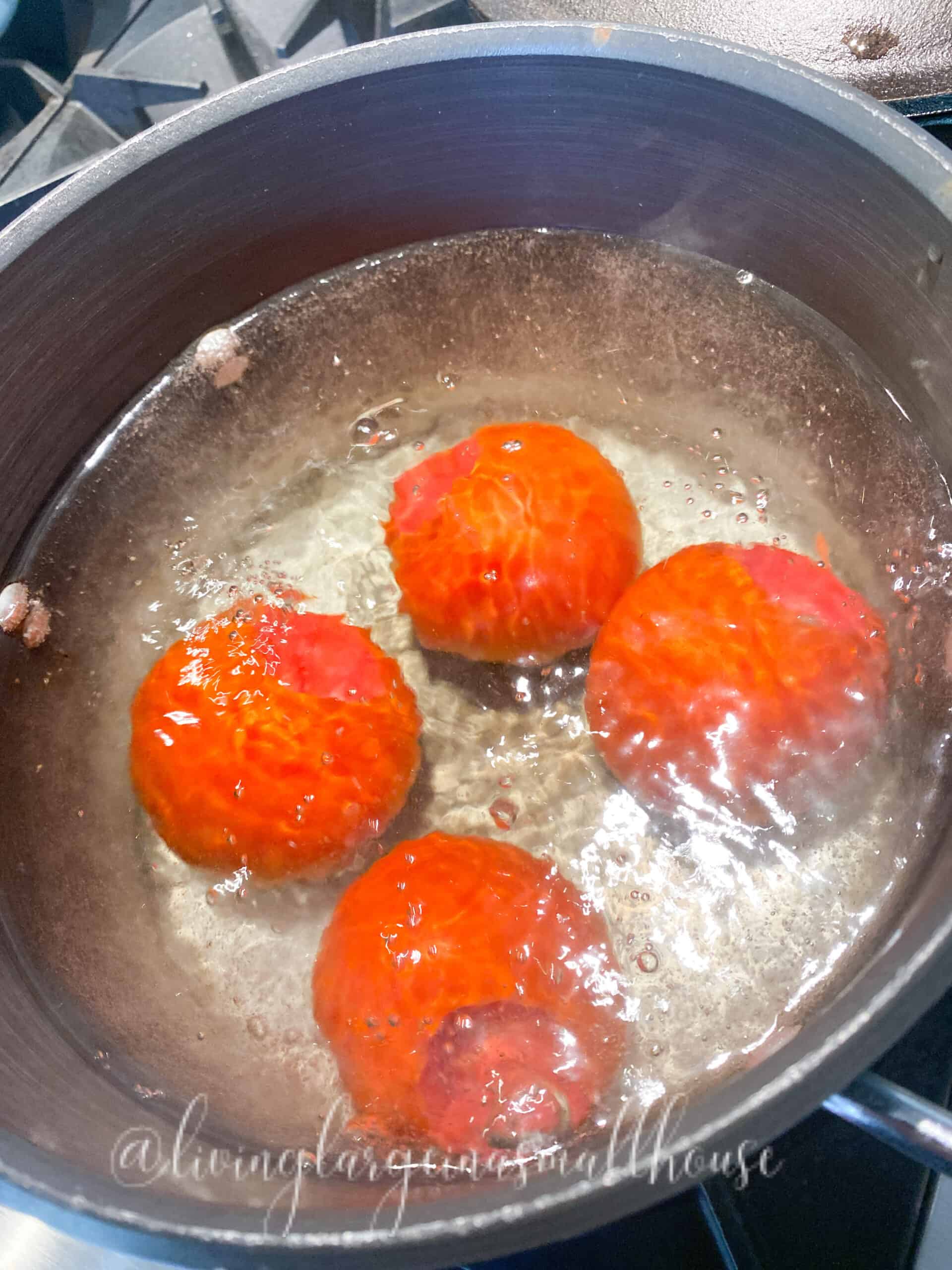 tomatoes in water blanching