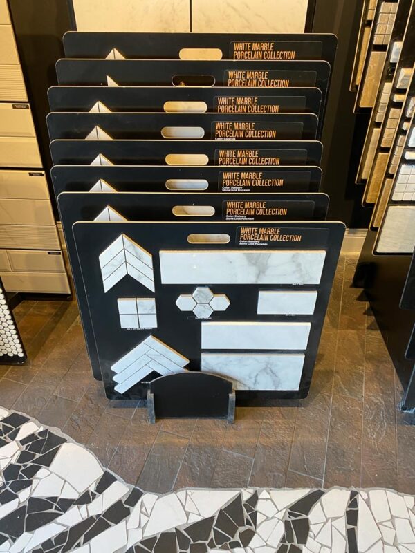 Huge selection of tile options for fireplace surround makeover at Exceed Flooring