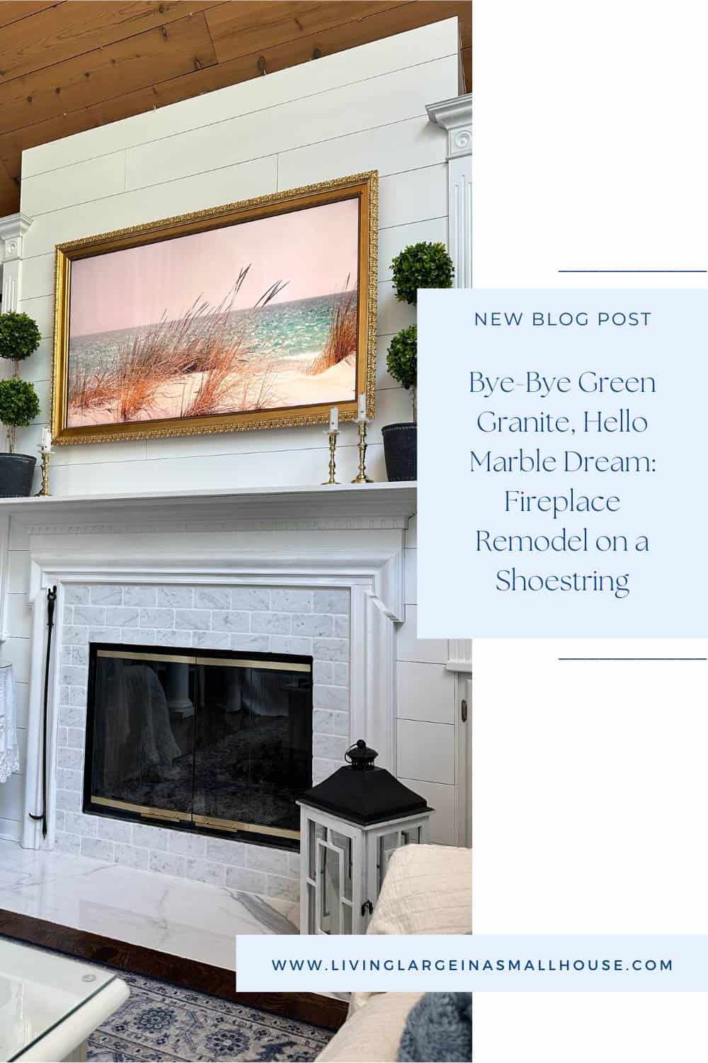 pinterest graphic for the blog post about updating our fireplace surround