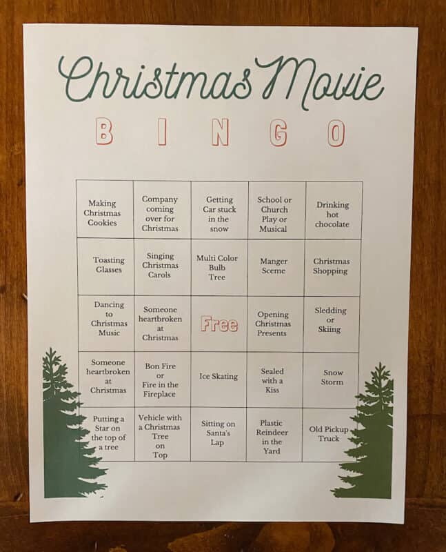 Christmas Bingo for quiet christmas game