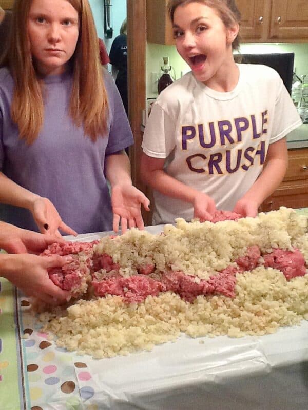 the potatoes and meat are on the table ready to be mixed