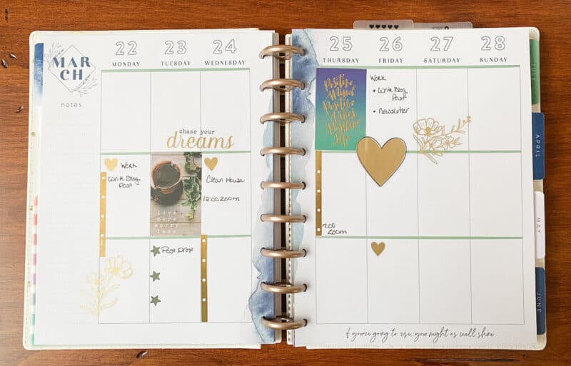 Happy Planner weekly two page spread for March 2021