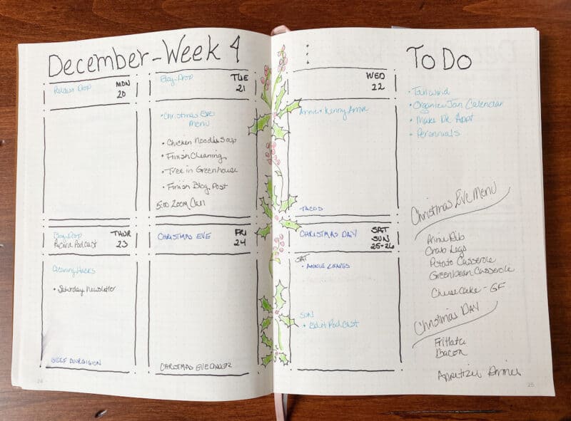 Bullet journal for week 4 of January 2021 There is a box for each day of the week and an area for "to-do"