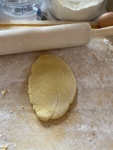 1/4 of the pasta dough rolled out and ready to pass through the pasta roller