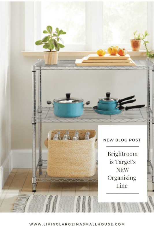 Pinterest pin of Black wire storage shelving from Brightroom. With overlay that says "Brightroom is Target's new organization line"