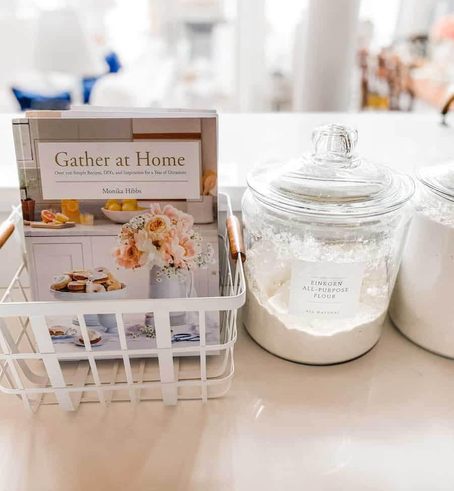 organizing-brightroom-basket | Living Large In A Small House, LLC brightroom white metal basket with cookbooks stacked inside