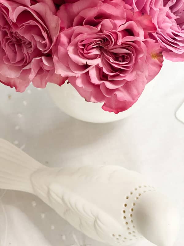 pink cottage roses in white ironstone pitcher a beautiful way to refresh your home for spring
