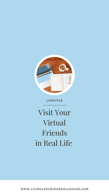 Pinterest Graphic with an overlay that say "visit your virtual friends in real life"