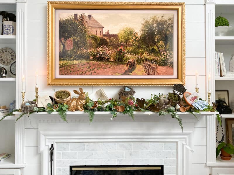 picture of the whole whimsical budget-friendly spring mantel decor