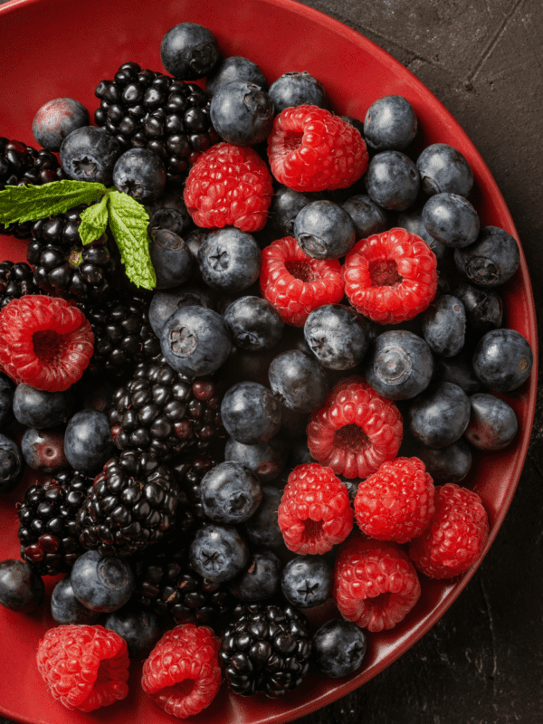 bowl with blueberries, blackberries and raspberries