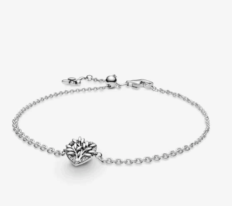 a silver pandora bracelet with a family tree charm. the perfect gift for mother's day.
