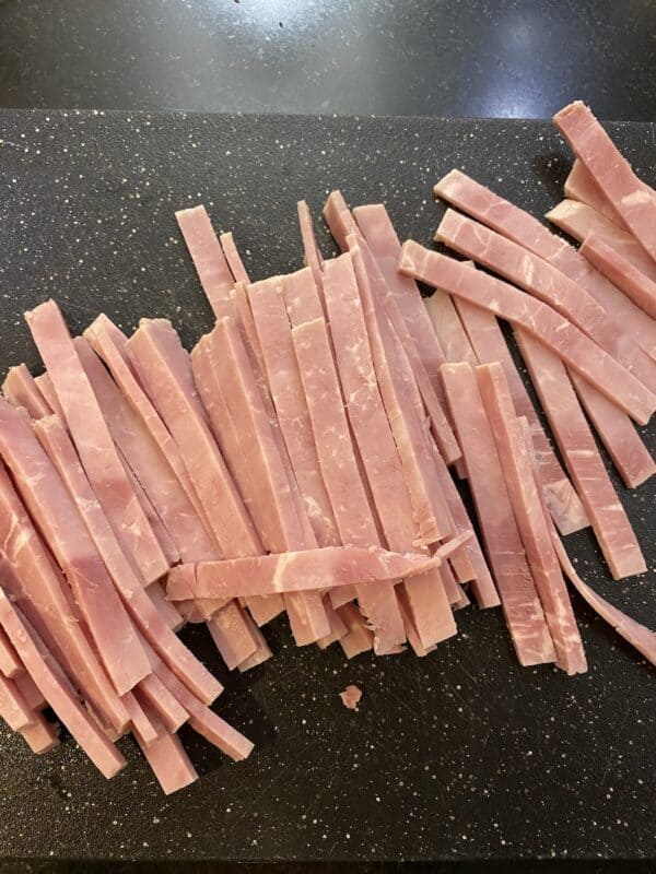 ham cut into thin slices for ham and pea pasta recipe