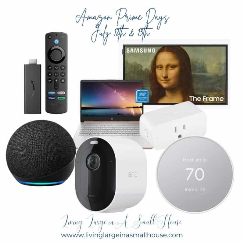 graphic of the smart products we use in our home that will be on sale for prime days