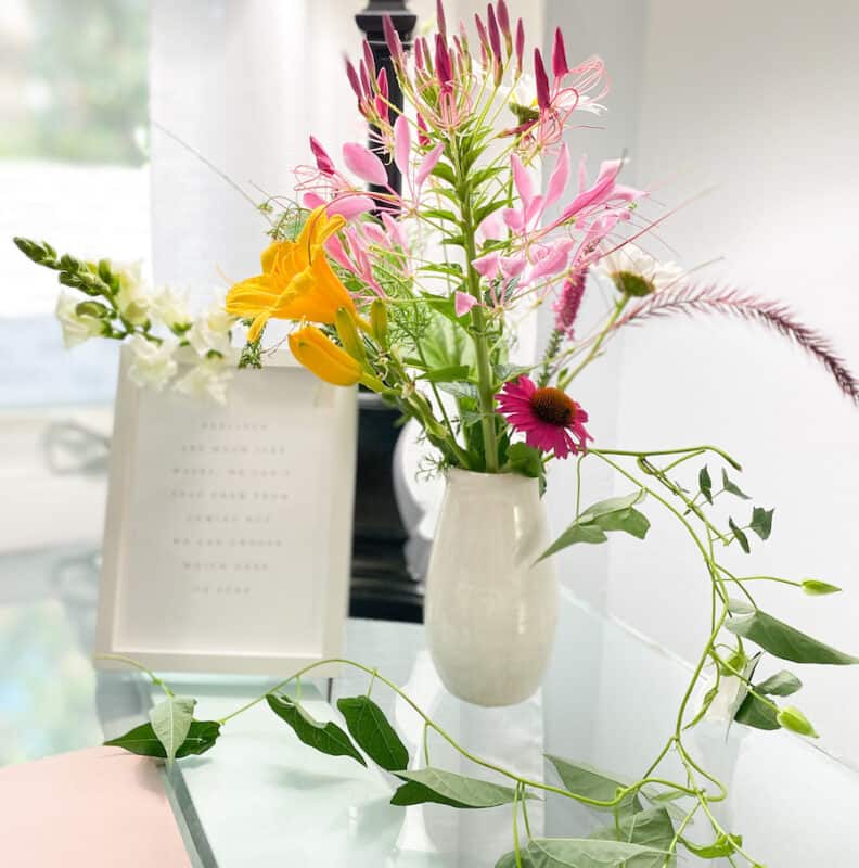 Photo of flowers in a vase on my desk that I'm looking at as I write this post , It's Time to Buy - It's Christmas in July