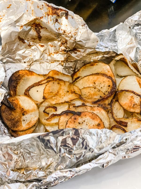 foil packet potatoes finished and open ready to eat for dinner