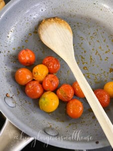 sauteing tomatoes for the roasted cherry tomato & pesto pasts