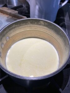cream and butter in a saucepan for Alfredo sauce