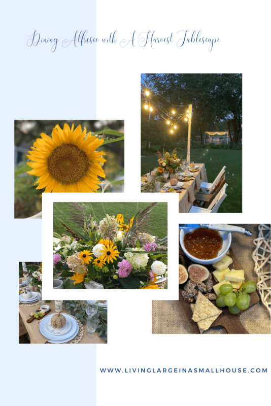 pinterest graphic with photos of my harvest tablescape