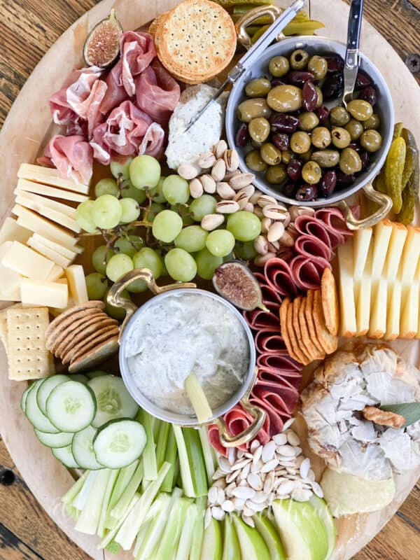 an overhead view of the fall charcuterie board