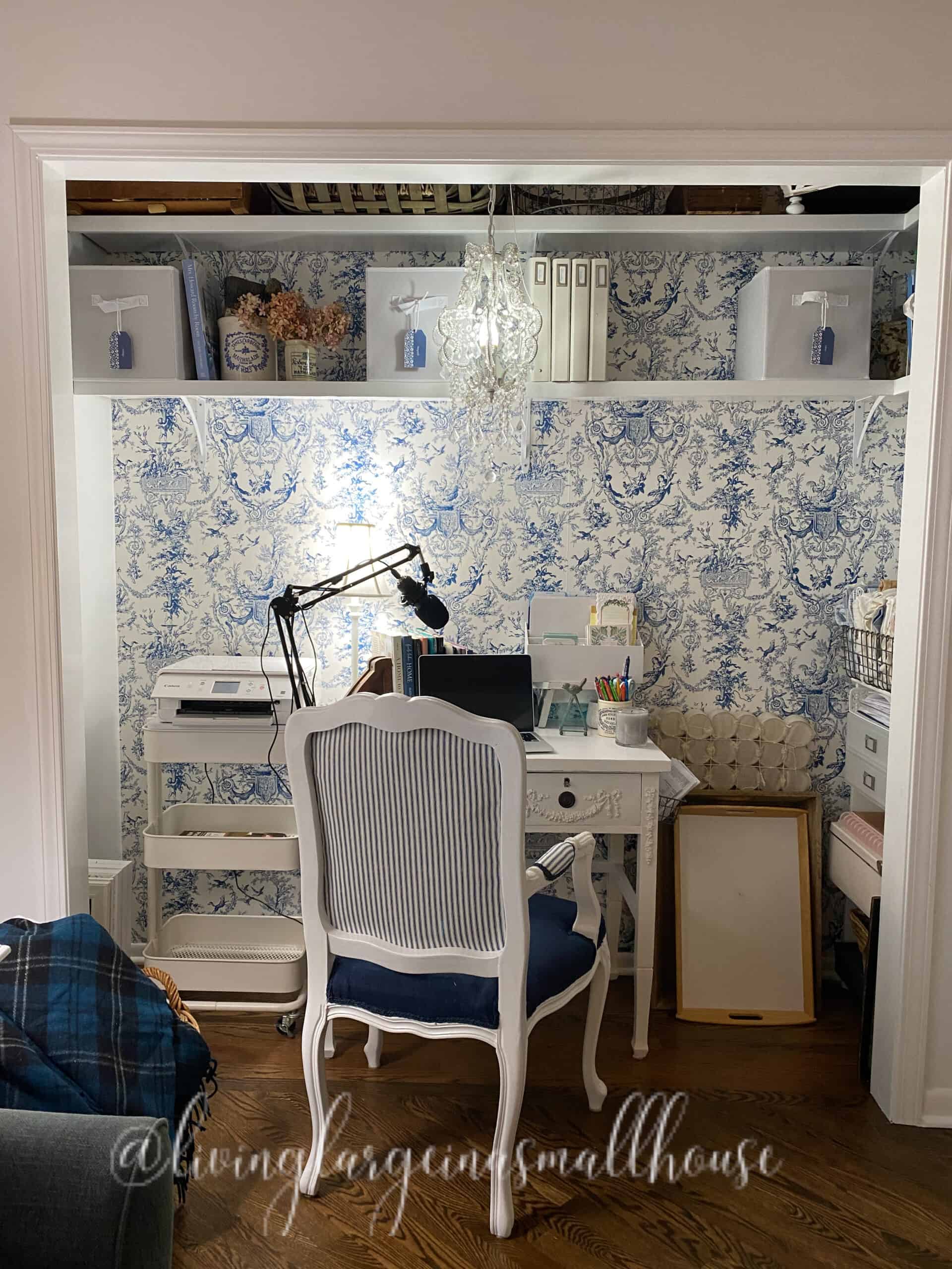 close up of the closet turned desk