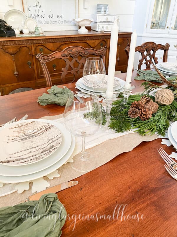 a photo of part of the woodland christmas table in the day light