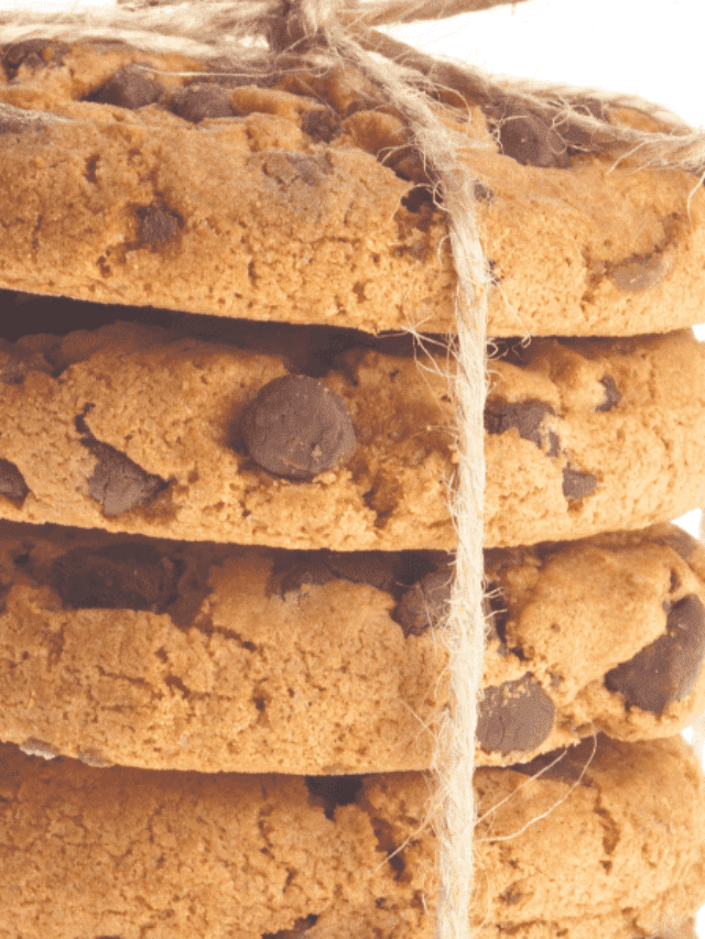 chocolate chip cookies tied up with twine for a gift