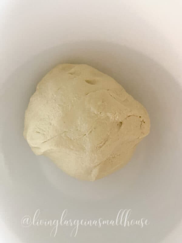 dough starter discard pizza dough after mixing and kneading in a stand mixer