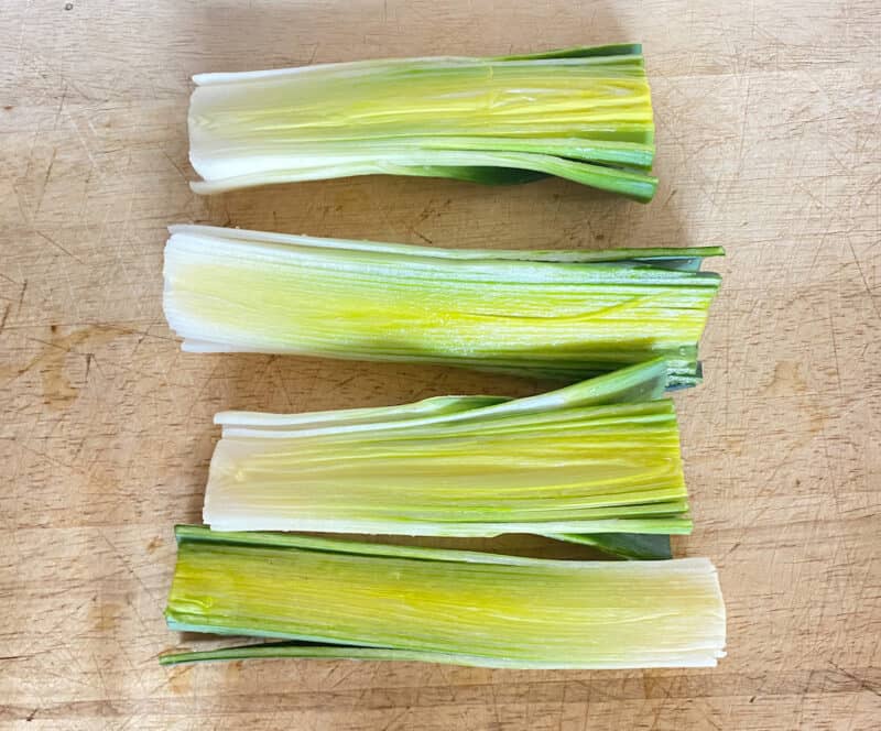 leeks, cut and washed for the soup