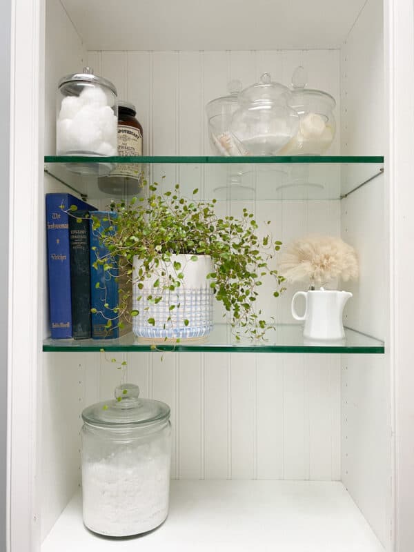 organized shelves in a bathroom