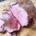 roast beef cooked to rare and sliced in thin slices for serving