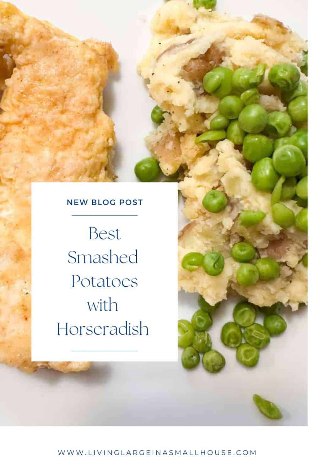 pinterest graphic with overlay that says "best smashed potatoes with horseradish"