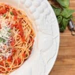 my white pasta bowl with the bucatini pomodoro recipe in it