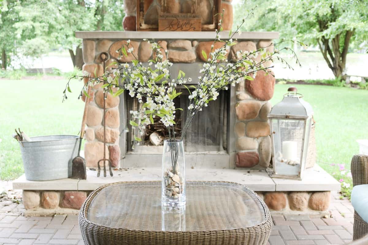 View of our outdoor stone fireplace