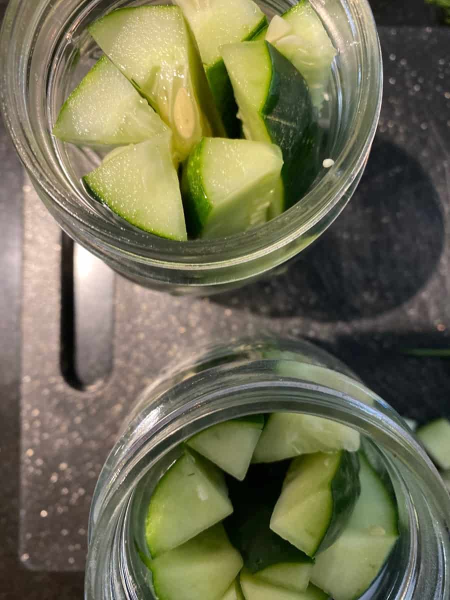 cucumber spears in canning jars