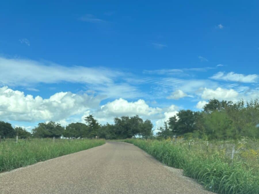 picture of the gravel road that GPS took us on to avoid traffic in Round Top TX