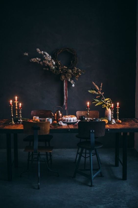 dark and moody dining room table