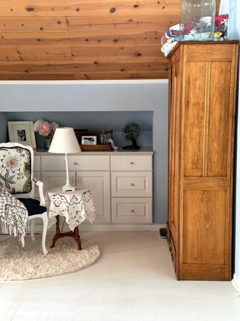 photo of my antique armoire in the primary bedroom