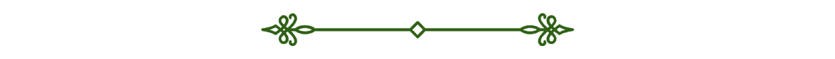 Green decorative horizontal divider with symmetrical, ornate flourishes on each end and a diamond shape in the center, set against a light background.