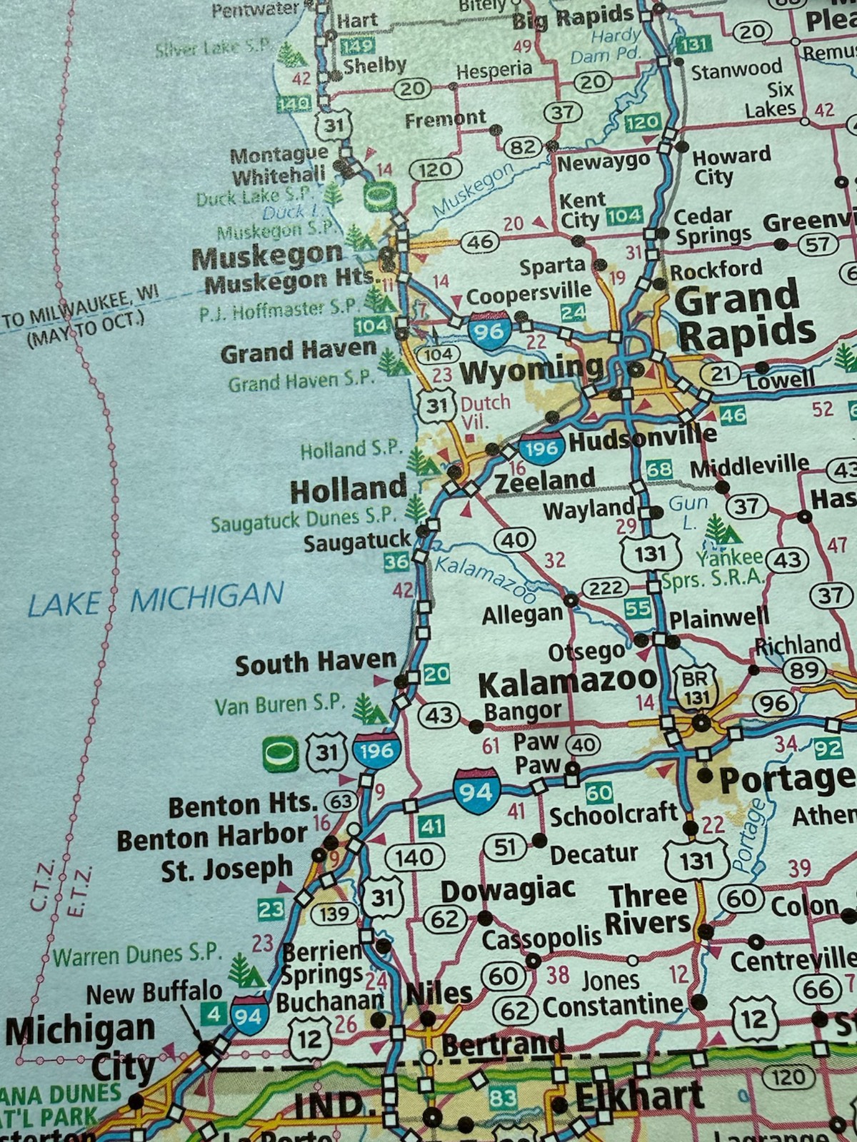 A map showing cities along the eastern shore of Lake Michigan, home to the found cottage mercantile market.