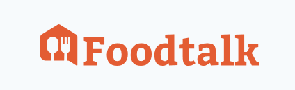 Foodtalk logo featuring an orange house icon with a spoon and fork silhouette, sharing the latest design.