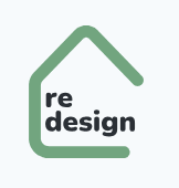 Latest logo featuring the text “re design” inside a green house outline.